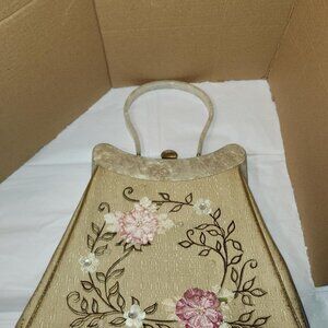 Vintage Rialto, NY Original Pat. Pend. Purse. Silk Embroidered Plastic Overlay W